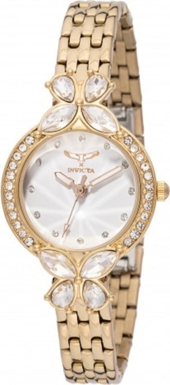 NWT Invicta Wildflower I 69095 Gold Tone Crystal Watch Mother of Pearl Dial